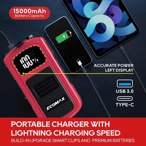 Miniatura 4 de ECOMAX ECA80 - Arrancador de batería de automóvil, 1500 A pico 15000 mAh portátil para arrancador de coche (7L Gas/5L Diesel) con carga rápida
