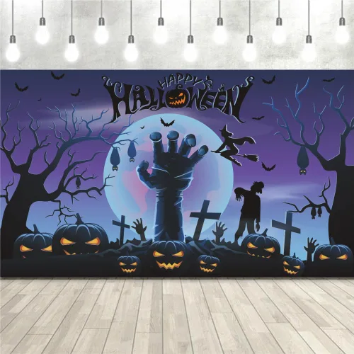 Telón de fondo de Halloween de 7 x 5 pies, pancarta de fondo de noche de terror para fiesta de Halloween, calabaza, luna, rama de árbol seco,