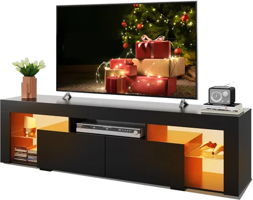 WLIVE Soporte de TV de 63 pulgadas para televisores de 50, 55, 60, 65 y 70 pulgadas, moderno centro de entretenimiento con luces LED y 2 cajones de
