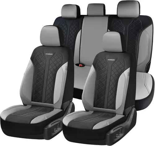 Miniatura 29 de Coverado Fundas de asiento delantero, fundas de asiento beige, 2 asientos, protectores de cuero para automóvil, paquete de 2, fundas de asiento