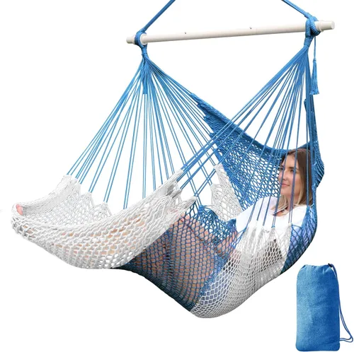 Miniatura 15 de Chihee - Silla de Hamaca Extra Grande, Sillas Colgantes Suavemente Tejidas con Cuerda de Algodón, Barra de Metal Plegable y Resistente, Asiento