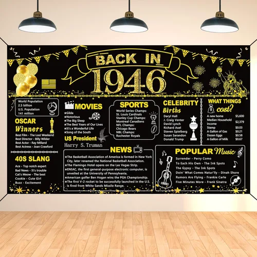 Miniatura 10 de DARUNAXY 100 cumpleaños de oro negro decoración de fiesta, pancarta de "Back in 1926" póster de fiesta de 100 años suministros, 6x3.6 pies gran