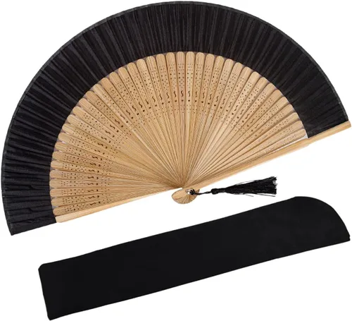 Miniatura 19 de Abanico plegable de seda y bambú, 8.27 pulgadas (21 cm), estilo retro, vintage, elegante y encantador, chino/japonés, regalo para mujeres y niñas