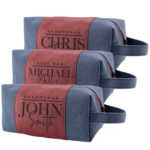 Miniatura 32 de Regalos personalizados para padrinos de boda, bolsas de aseo personalizadas para hombres, regalos de padrino de boda, Beige, Diseño #1, Juego de 3