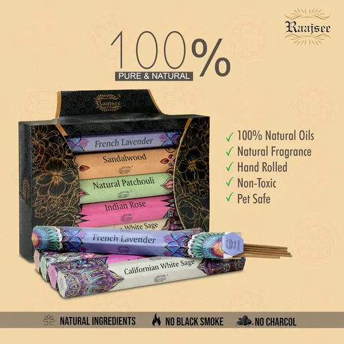 Miniatura 2 de Raajsee Varillas de incienso, paquete de 5 varillas, 100% puras, orgánicas, naturales, surtidas, enrolladas a mano sin productos químicos, perfectas