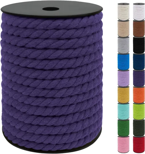 Miniatura 36 de JeogYong Cordón de macramé de 8mm, cuerda de lana de macramé de algodón natural de 131 pies, cordón de algodón trenzado de 3 hebras, hilo de macramé