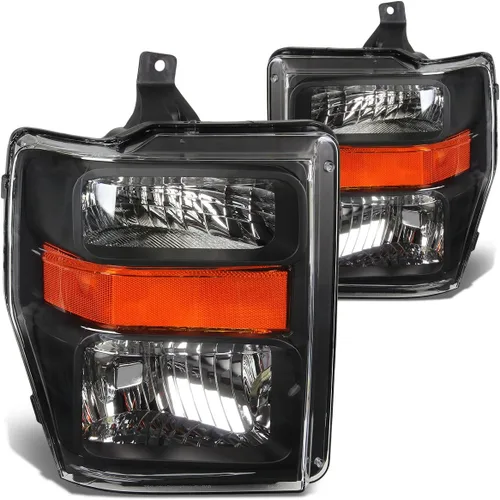 DNA MOTORING HL-OH-FSUPER08-BK-AM Faros delanteros de repuesto negro ámbar compatibles con F-250 / F-350 / F-450 / F-550 Super Duty 08-10