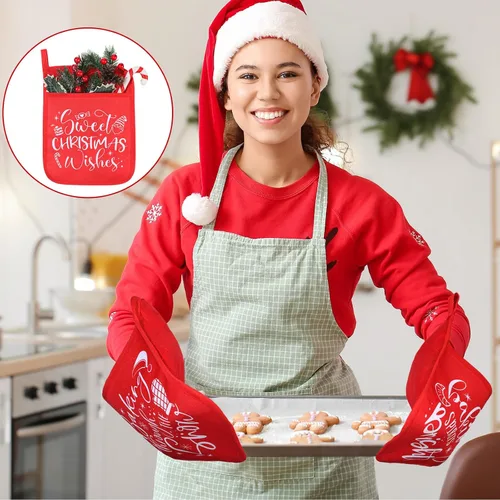 Miniatura 5 de 10 piezas agarraderas de Navidad con bolsillo, agarraderas para ollas, regalo de almohadillas térmicas resistentes al calor, guantes de horno, bolsa