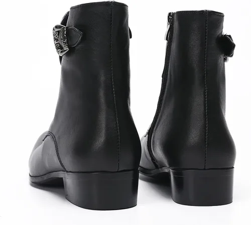 Miniatura 6 de Santimon Botas vaqueras para hombre, vestido formal, botas Chelsea de cuero genuino, botas casuales Patry de moda occidental, formal, baile