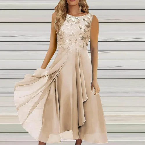 Miniatura 2 de Vestido de invitada de boda para mujer, de gasa, elegante, de encaje, sin mangas, para dama de honor, S-4XL
