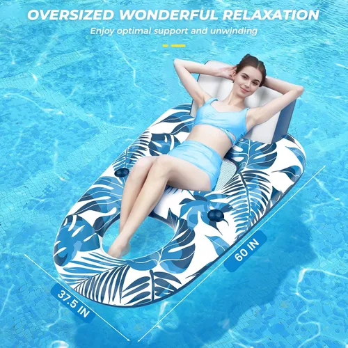 Miniatura 5 de JCLEAL Flotadores de piscina para adultos de 1-2-3 personas, tumbona inflable extra grande, silla reclinable reclinable con respaldo, reposapiés