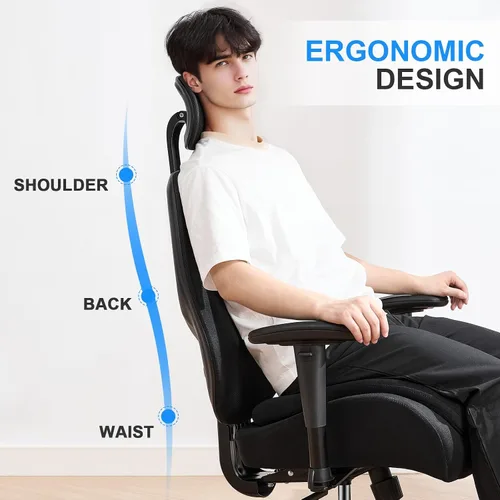 Miniatura 5 de Office Chair with Ergonomic Lumbar Support and Mesh Back for Home Office, Desk Chair with Wide Seat and Adjustable Arms for Computer Desk, Computer