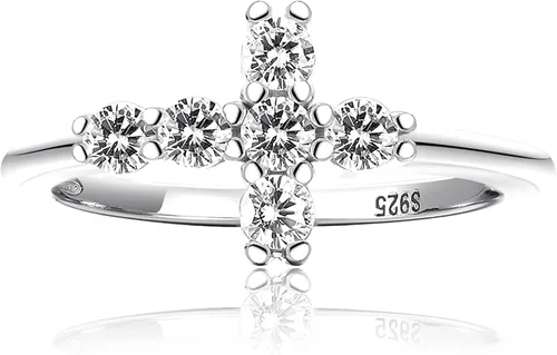 Forever Fervent Anillo de pavé de cruz lateral Oro de 18 quilates Banda cristiana de circonita cúbica pequeña Juego de acabado pulido religioso