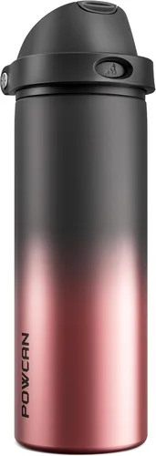 Miniatura 30 de POWCAN - Botella de agua aislada, 24 oz, tapa 2 en 1, boquilla de botón, popote abatible, a prueba de fugas, acero inoxidable, para portavasos