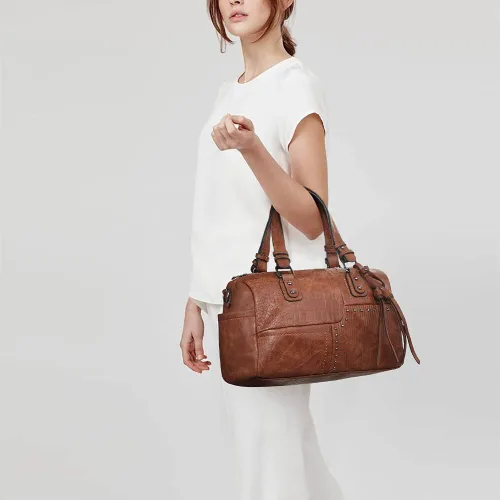 Miniatura 6 de Dasein Bolsas de barril de cuero vegano suave para mujer, bolso de mano grande con asa superior para trabajo, bolso de hombro