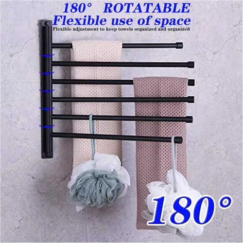 Miniatura 3 de GERZWY - Toallero de baño con brazo giratorio montado en la pared, con 6 brazos, organizador para toallas, acero inoxidable SUS 304, acabado negro