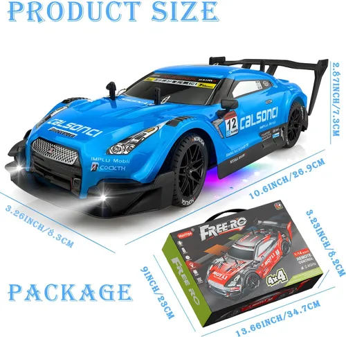 Miniatura 2 de 1:16 Spray RC Drift Car para niños 4WD 2.4GHz 40KM/H Auto de control remoto de alta velocidad con luces LED neumáticos de deriva y 2 baterías, Azul