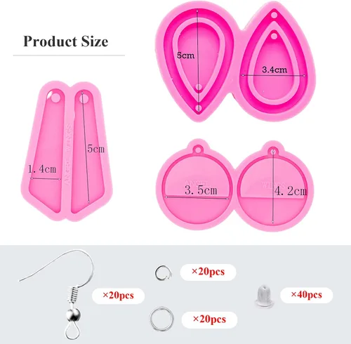 Miniatura 2 de Kit de 103 moldes de resina para aretes de bricolaje – Gota de lágrima/cuadrángulo/molde de silicona con forma de círculo retro, molde de fundición