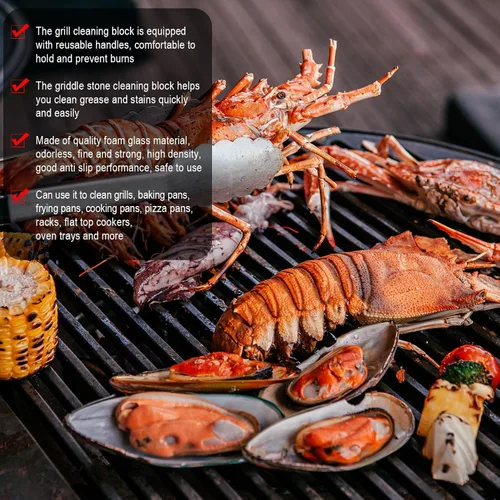 Miniatura 3 de Dunzy Paquete de 26 parrillas de limpieza de ladrillos con bloques de piedra pómez, limpiador de parrilla de limpieza de parrilla con mango