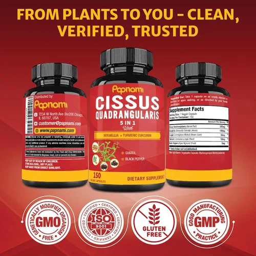Miniatura 6 de Cápsulas prémium de Cissus Quadrangularis con boswellia, guggul, cúrcuma, extracto de pimienta negra - 150 cápsulas - Suministro para 5 meses