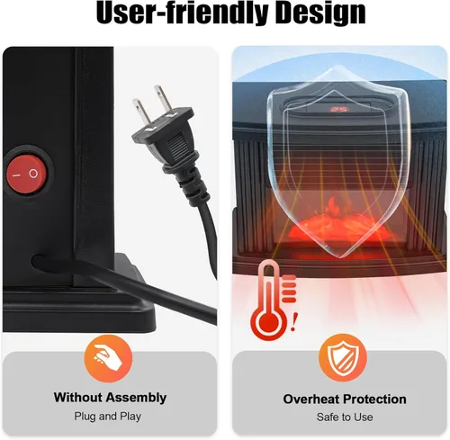 Miniatura 6 de Calentador eléctrico de chimenea, 1000 W, pequeña estufa de chimenea infrarroja independiente con temporizador de velocidad de 3 velocidades, efecto