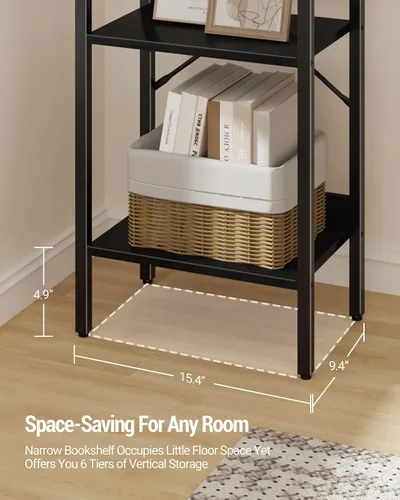 Miniatura 5 de Hzuaneri Estantería para libros, estantería industrial con 2 ganchos, organizador de almacenamiento para oficina en casa, sala de estar, dormitorio