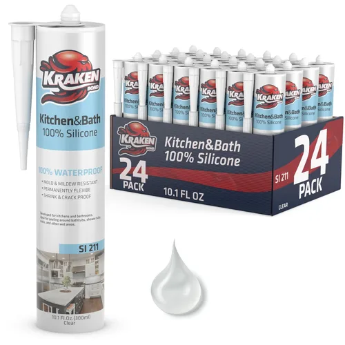 Miniatura 12 de Kraken Bond Calafateo de silicona de alta calidad para cocina y baño, color blanco, (2 x 10.1 onzas líquidas) RTV de silicona blanca impermeable