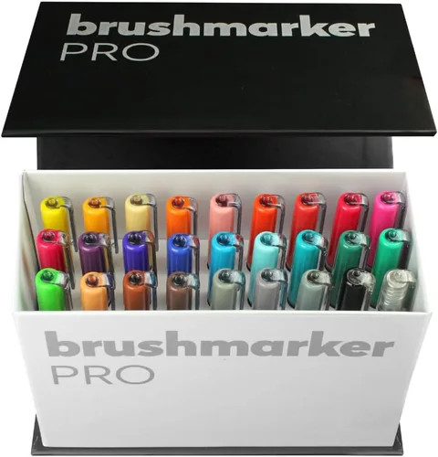 Karin Brushmarker Pro - Juego de 27 rotuladores de punta de pincel en caja pequeña, mezclables, a base de agua, marcadores de pincel de grado