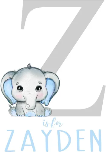 Miniatura 7 de Pixie Paper Decoración personalizada de elefante de acuarela azul para bebé, niño, impresión sin marco, monograma inicial de letra con nombre de bebé