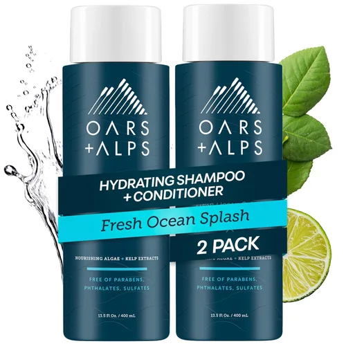 Oars + Alps Juego de champú y acondicionador para el cabello sin sulfato para hombres y mujeres, infundido con extractos de algas y algas, nutritivo