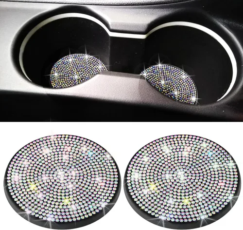 Miniatura 20 de BFXM 2 piezas de portavasos brillantes, portavasos antideslizantes de silicona con diamantes universales de 2.75 pulgadas, accesorios brillantes