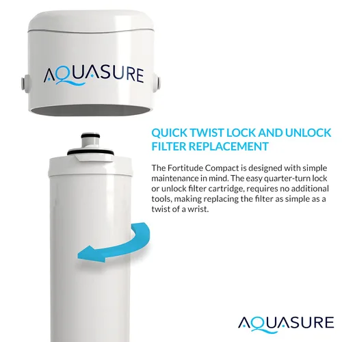Miniatura 5 de Aquasure Fortitude - Filtro compacto de repuesto multiusos para debajo del fregadero de 10 K galones con carbono/KDF, reduce el cloro, el plomo