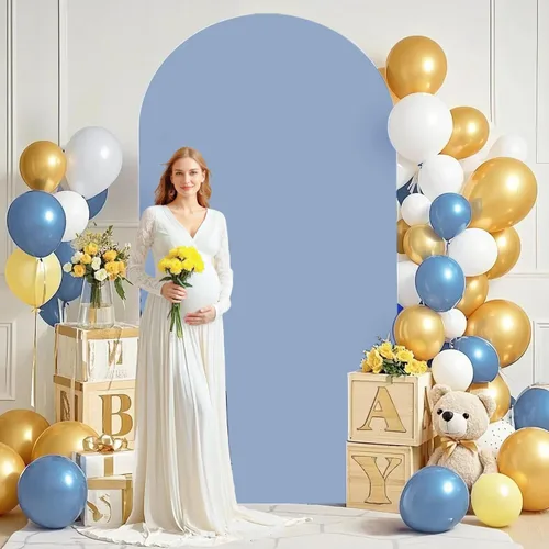 Miniatura 6 de Cubierta de Arco de Boda de 6.6 Pies Azul Polvoriento Spandex Cubiertas de Arco Elásticas Telón de Fondo Spandex Ajustadas Cubiertas de Soporte