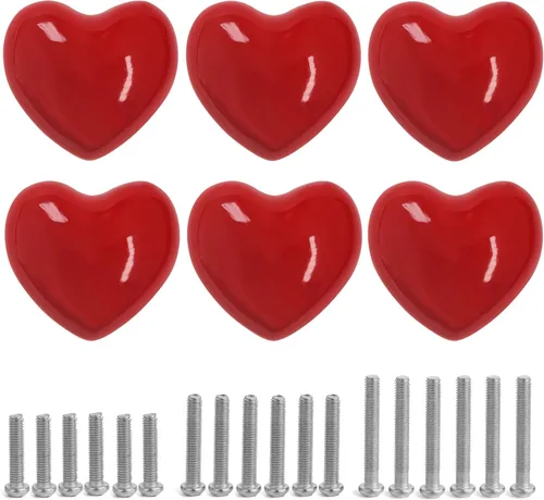 Miniatura 26 de Pomos de cerámica para cajones en forma de corazón, tiradores de armario con tornillos de 3 tamaños, pomos para muebles de cocina para armario, Rosa
