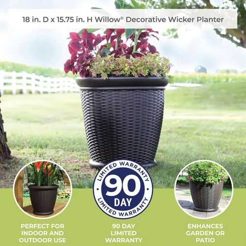 Miniatura 7 de Suncast. Maceta de mimbre con agujeros de drenaje perforables, maceta decorativa para interior/exterior, 18 pulgadas, Java
