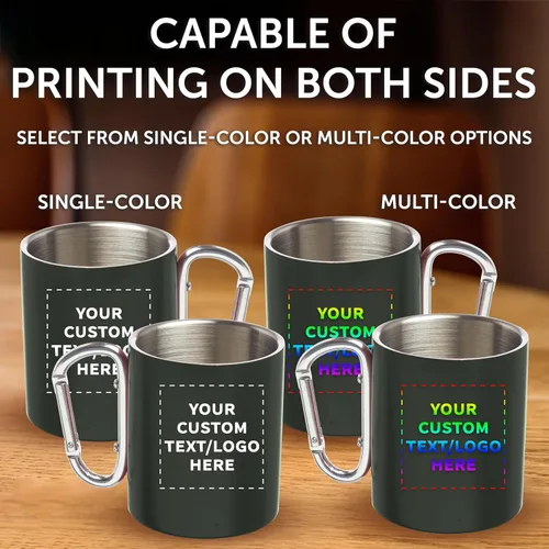 Miniatura 6 de Tazas personalizadas de acero inoxidable con asa de mosquetón, 10 onzas, juego de 100, paquete personalizado a granel, perfectas para café
