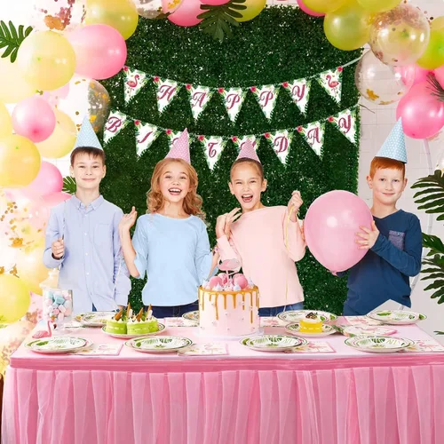 Miniatura 7 de WERNNSAI Decoraciones de fiesta de flamencos, 48 platos hawaianos y servilletas con temática de flamencos de verano, platos y servilletas tropicales