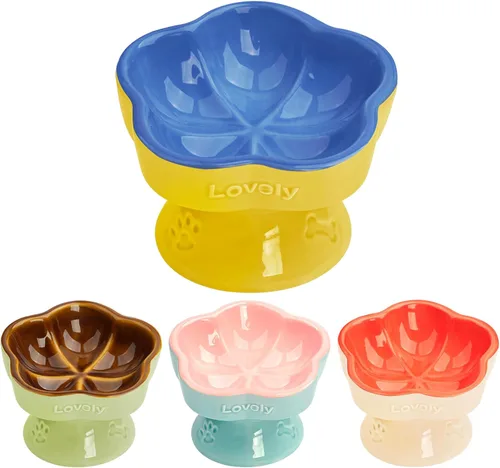 S&Q's CERAMICS Cuenco elevado para gatos, cuenco elevado para alimentos y agua, plato con título de cerámica, apto para antivómitos y bigotes, apto