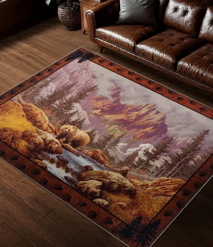 Miniatura 30 de Alfombra de pasillo de 2 x 6 pulgadas para interior - Alfombra de entrada rústica de cabaña con diseño de oso, antideslizante, de pelo bajo