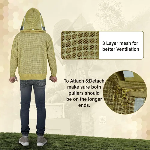 Miniatura 5 de 3-Layer Ventilated Mesh Bee Jacket for Men & Women with Veils Sting-Proof Beekeeping Jacket with Leather Gloves & Bag