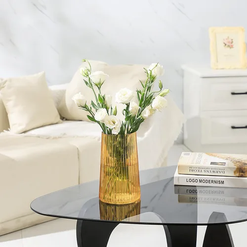 Miniatura 2 de Jarrón de vidrio ámbar para flores, florero para ramo, jarrones de vidrio modernos, jarrones acanalados para sala de estar, dormitorio, mesa