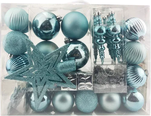 Miniatura 7 de Sunnyglade Juego de 60 adornos azules para árbol de Navidad, esferas inastillables con brillo para Navidad, decoración colgante con paquete