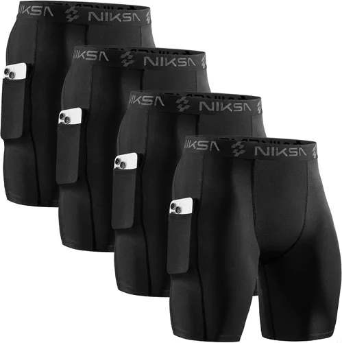 Miniatura 24 de Niksa Paquete de 2/4 pantalones cortos de compresión para hombre con bolsillo, pantalones cortos de elastano para correr, deportes, atletismo