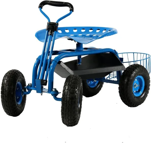 Miniatura 10 de Sunnydaze Carrito de jardín con ruedas - Taburete de jardín con ruedas - Asiento de jardinería con ruedas con mango extensible - Asiento giratorio