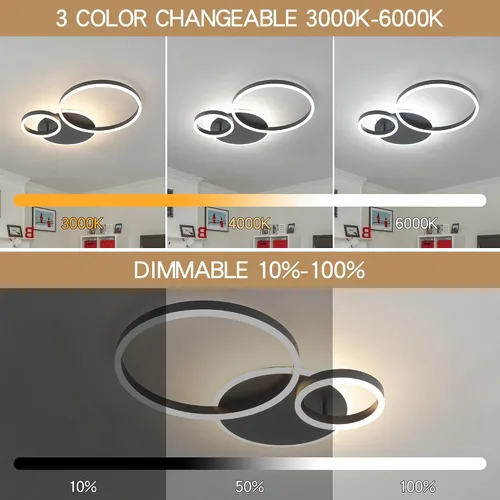 Miniatura 2 de O'NEELDY Moderna lámpara de techo LED regulable de montaje empotrado con control remoto de anillo de acrílico, 48W 3000K-6000K ajustable, lámpara
