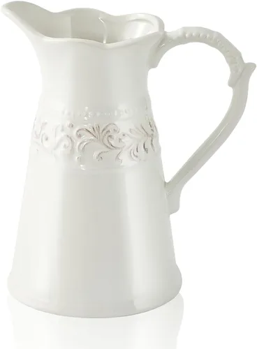Miniatura 8 de Jarrón de Cerámica Blanco con Flor, Jarra de Cerámica de Granja para Decoración del Hogar, 18.5 cm de Altura.