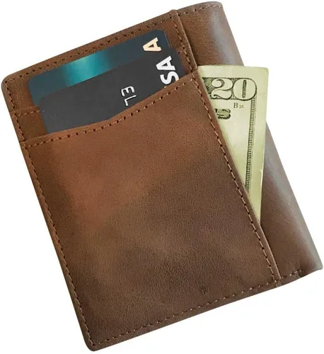 Miniatura 3 de Bryker Hyde Cartera de cuero delgada plegable con bloqueo RFID para hombres, bolsillo frontal, bolsillo para facturarecibo, Texas Brown sin