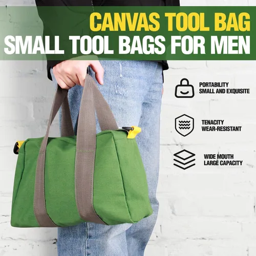 Miniatura 5 de Bolsa de herramientas pequeña de 12 pulgadas, bolsa de almacenamiento de herramientas de lona, gran capacidad, multiusos, con cremallera, bolsa Verde