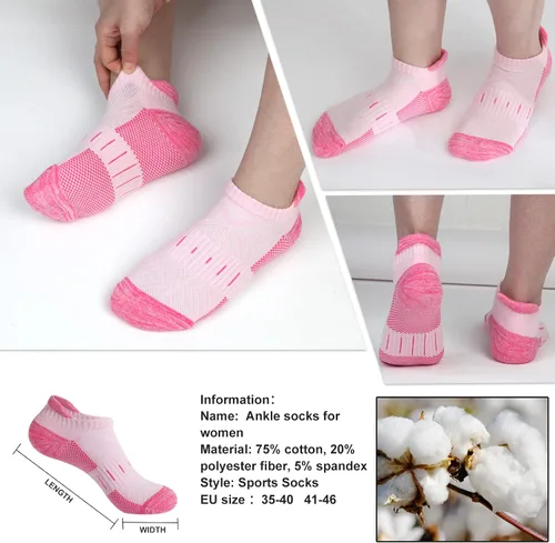 Miniatura 6 de Calcetines de compresión de tobillo para mujer, atléticos, para correr, de corte bajo, para caminar, acolchados, 5 pares