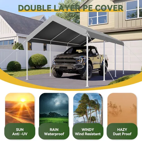 Miniatura 6 de Aoxun - Cochera portátil y resistente de 10x20 pies con toldo y resistencia al viento, tienda para auto al aire libre con dosel resistente a